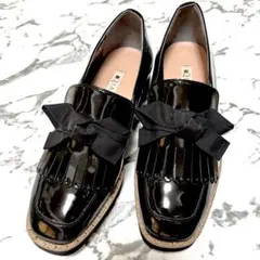 【DIANA】ローファー　リボン　22.5cm エナメル　スタッズ