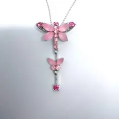 クリスタルガラス 蝶 ネックレス ピンク