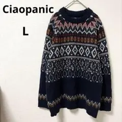 チャオパニックノルディック柄 ネイビー セーター ニット L