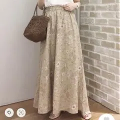 花柄フレアスカート ロング丈 ウエストゴムのサムネイル