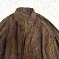 ✨極美品✨80s CHAPS 　ペイズリーシャツ　長袖 総柄　カーキ　ブラウン