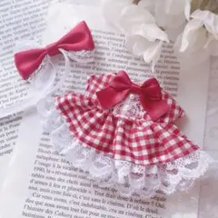 10～12cmぬい服 赤いギンガムチェックのワンピース