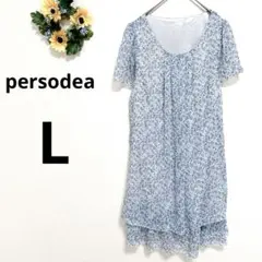 a3424 persodea 半袖　チュニック　ワンピース　フリル　総柄　L