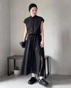 UNIQLO:C メッシュギャザーロングスリットスカ ート M 黒