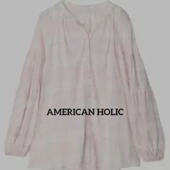 AMERICAN HOLIC　ラグランギャザースリーブ　ピンクチェック　Mのサムネイル