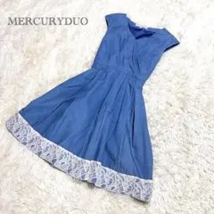 マーキュリードゥオ　フレアワンピース　花柄レース　ガーリー　インディゴ染め　美品