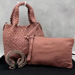 極美品 FALORNI 2way ショルダーバッグ レザー イントレチャート
