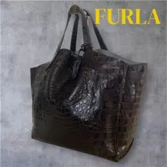 FURLA トートバック クロコ型押し チャーム付き