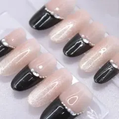 1149 ネイルチップSサイズ 韓国 上品 キルティング 黒フレンチ