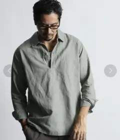 ザ・ダファー・オブ・セントジョージ 綿麻素材 スキッパーシャツ ライトグリーン