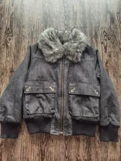 コムサイズム　ファー付きグレーデニムジャケット　110cm