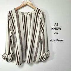 AS KNOW AS ストライプ シャツ 袖口 リボン ベージュ