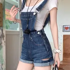 サロペット　ショート　レディース 春夏　 新品 ショート　ミニ丈　デニム