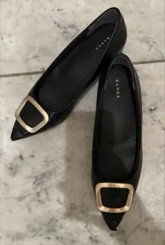 【RANDA】ブラック ポインテッドトゥパンプス 太ヒール　24.0cm