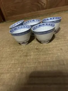 青い模様の中国茶器 5個セット