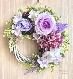 フラワーリース 清夏4 咲き誇る花たちの花かご 玄関リース ボリューム