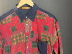 LANCEL 総柄 長袖シャツ チェック 花柄 パッチワーク風　グランジ　L相当