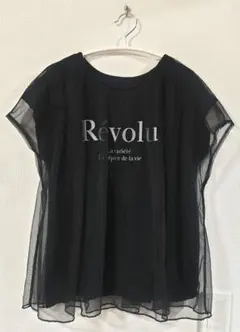 【美品】チュールレイヤード　ロゴプリントTシャツ（M）