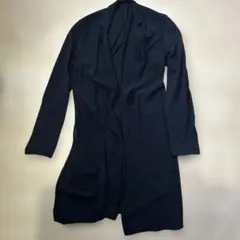 コムサイズム　異素材襟付きロングカーディガン　Mサイズ　黒・ブラック