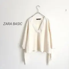 ZARA BASIC ザラ ボリューム袖 Vネック ブラウス 白 M
