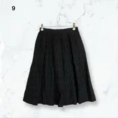 a3762 フレアスカート 黒 9号 総柄 ひざ丈 サイドファスナー 春夏秋