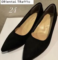【Oriental Traffic】 メタリックラインヒールパンプス 黒 38のサムネイル