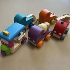 希少 PlanToys 木製ミニカー 5台セット 働く車 消防車 ミキサー車