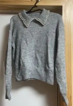 h&mグレー パール付き襟 セーター
