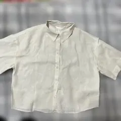 リネン クロップドシャツ 半袖ライトベージュ