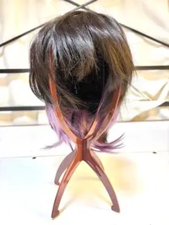 ウルフヘアウィッグ 黒に紫のインナーカラー