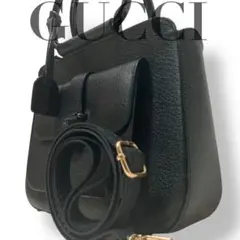 【ヴィンテージ】グッチ　2way ショルダーバッグ　ハンド　ロゴチャーム　黒