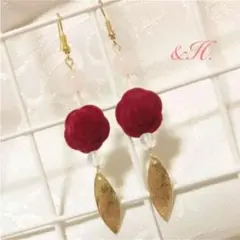 【No.160】天然石ローズクォーツ&オパール♡ベロアローズピアス