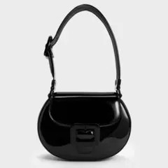 CHARLES & KEITH ハンドバッグ ポーチ エナメル ブラック