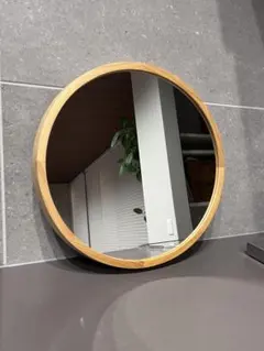 木製フレーム 円形壁掛け鏡