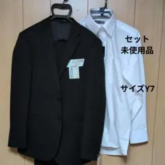 未使用 ウォッシャブルメンズスーツ＆シャツセット シャドーストライプ黒