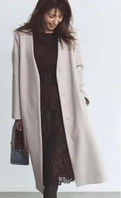 ジャスグリッティ⭐︎ノーカラーコート　マフラー付き　モカピンク