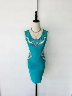ターコイズ タイトフィットドレス / Green dress