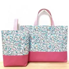 水色リボン　レッスンバッグ　上履き入れ　2点セット　女の子　手提げ袋　入園入学