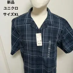 【新品未使用】ユニクロ コットンリネンシャツ チェック 半袖メンズXL
