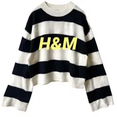 c783【エイチアンドエム】H&M 長袖 ニット ボーダー ショート丈 XS