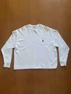 ホワイト 長袖カットソー ポケット付き