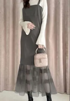 GRL チュールドッキングキャミワンピース[dh1262] グレー