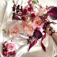 造花　ブーケ　ブートニア付き