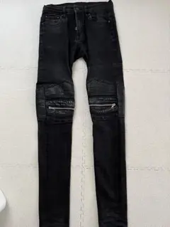 mnmlバイカーデニム ブラック スキニー ジップ28