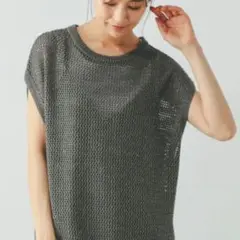 美品 GLOBAL WORK メッシュ 半袖トップス グレー M