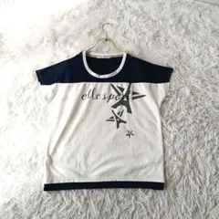 ELLE SPORT 半袖Tシャツ Mラグランスリーブホワイト/ネイビーのサムネイル