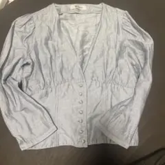 nano universe ライトブルーストライプ五分袖ブラウス