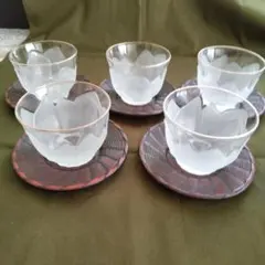 昭和レトロ 冷茶グラスと茶托５個セット
