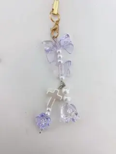 ビーズキーホルダー 紫