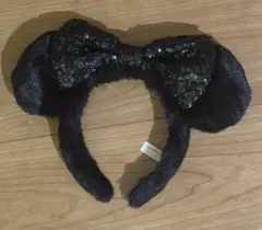 ミニー耳カチューシャ 黒 スパンコールリボン